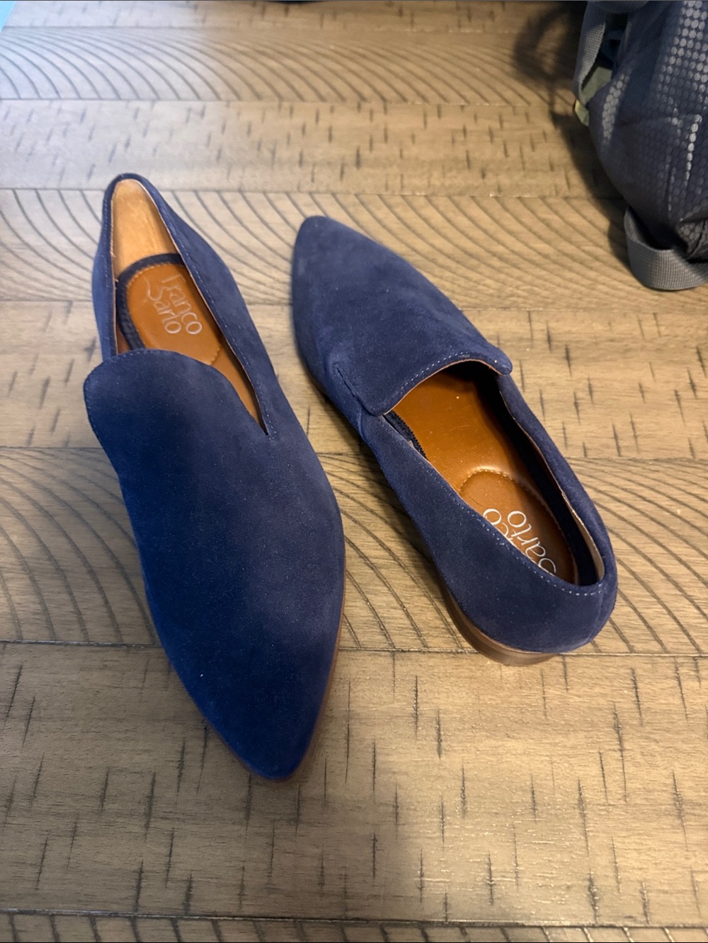 Franco Sarto  Navy Suede Pointed Slip-On Loafers